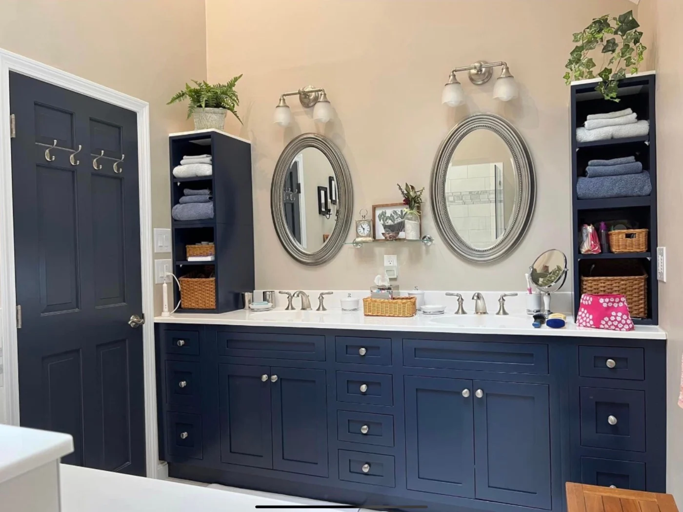 Beautiful new vanity, floors, lighting in full bathroom remodel in south shore boston
