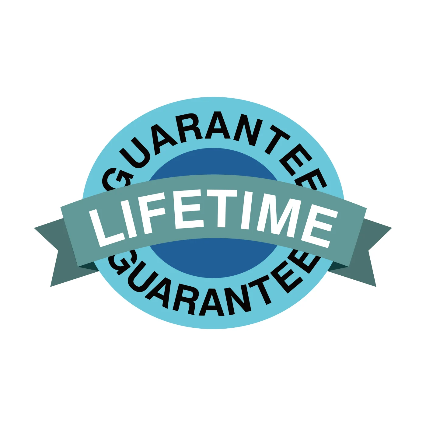 Teal and blue logo graphic with “Lifetime” written in the middle and “Guarantee” above and below