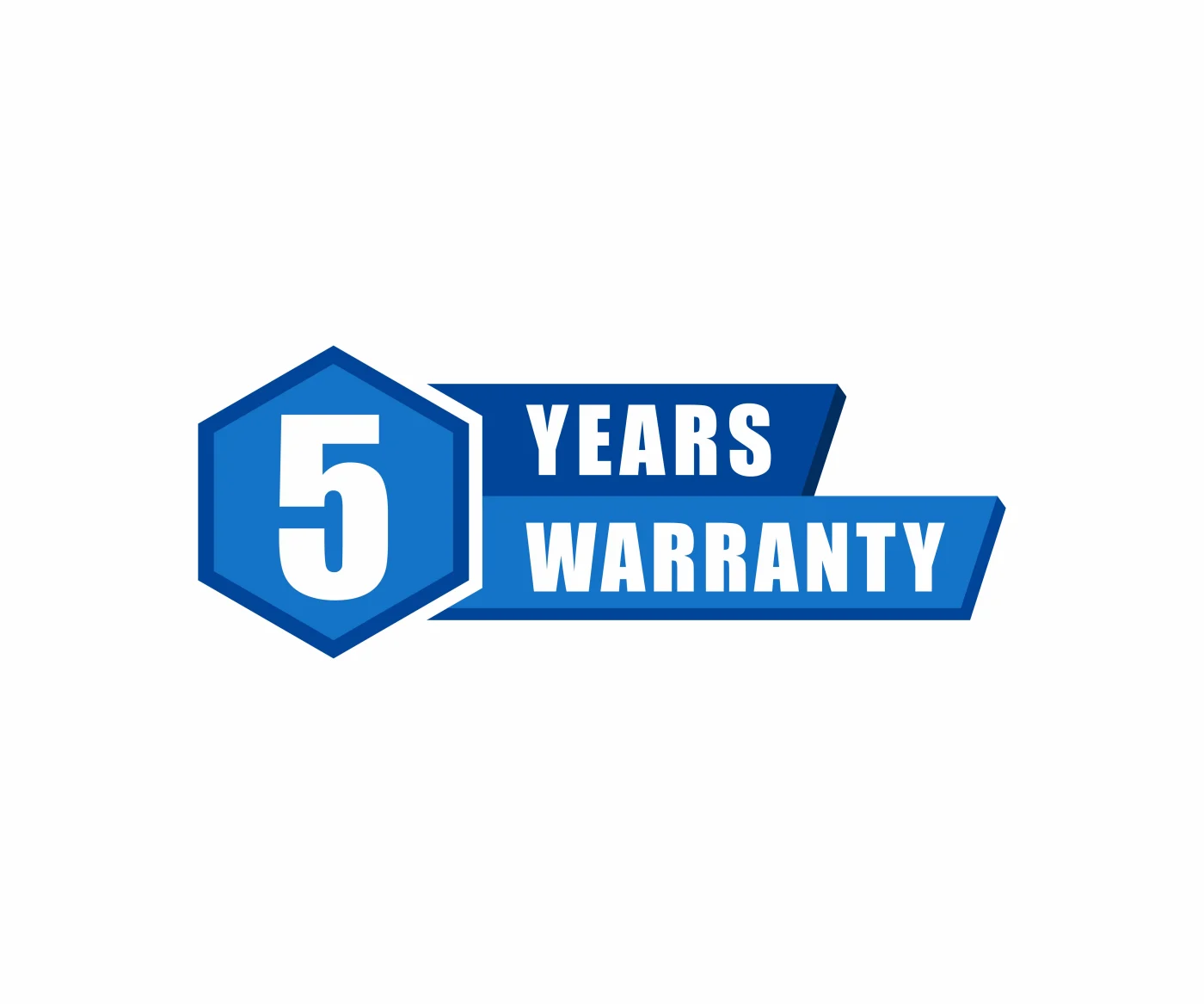 Blue logo graphic that states “5 Years Warranty”